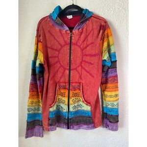 Greater Good Network Nepal Fair Trade Sunburst Rainbow Patchwork Cotton Hoodie